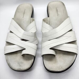Croft & Barrow White Leather Sandals Criss-Cross Slides Casual Sz 7.5